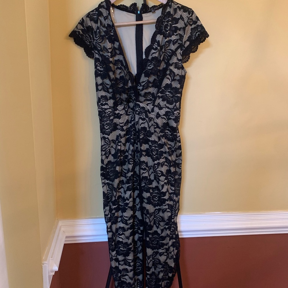 Black Lace Trim Formal Jumpsuit
